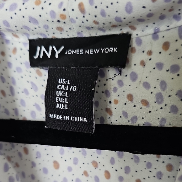 Jones New York White Confetti Print Blouse with Sailor Tie Neck Collar Large - Picture 2 of 8